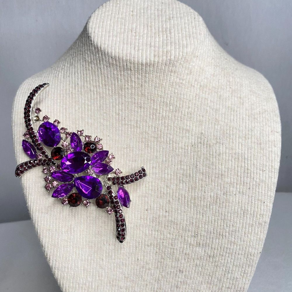💎Jumbo Purple Multi Shape Rhinestone Statement Brooch Pin Vintage